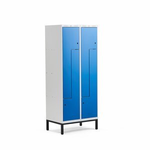 Šatní skříňka Classic Z, s nohami, 2 sekce, 4 dveře, 1940x800x550mm, modré dveře