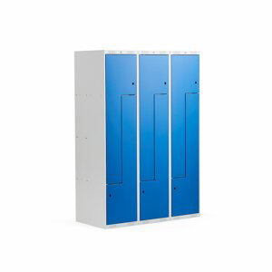 Šatní skříňky Z, 3 sekce, 6 boxů, 1800x1200x500 mm, kovové dveře, modré