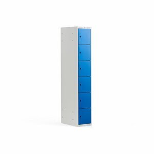 Šatní skříňka, 1 sekce, 6 boxů, 1970x300x550 mm, šedá/modrá