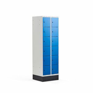 Šatní skříňka Classic, se soklem, 2 sekce, 12 boxů, 1890x600x550mm, modré dveře