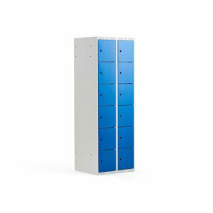 Šatní skříňka, 2 sekce, 12 boxů, 17970x600x550 mm, šedá/modrá