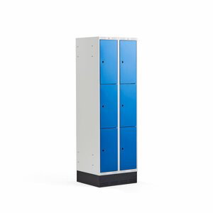 Šatní skříňka Classic, se soklem, 2 sekce, 6 boxů, 1890x600x550mm, modré dveře