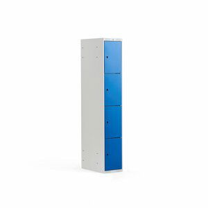 Šatní skříňka, 1 sekce, 4 boxy, 1740x300x550 mm, šedá/modrá