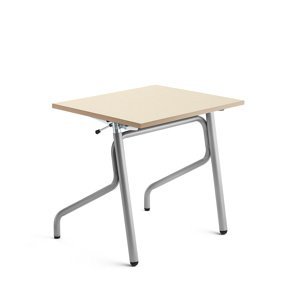 Školní lavice ADJUST, výškově nastavitelná, 700x600 mm, akustická HPL deska, bříza, stříbrná
