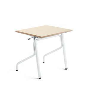 Školní lavice ADJUST, výškově nastavitelná, 700x600 mm, akustická HPL deska, bříza, bílá