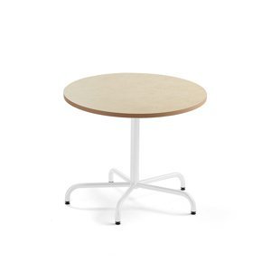 Stůl PLURAL, Ø900x720 mm, linoleum, béžová, bílá