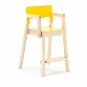 Vysoká dětská židle LOVE, s područkami, výška 500 mm, bříza, žlutá