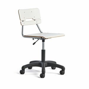 Otočná židle LEGERE, velký sedák, s kolečky, nastavitelná výška 430-550 mm, bílá