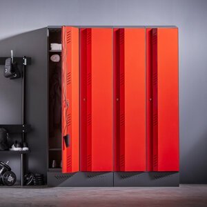 Šatní skříň Create Energy, 2 sekce, 1985x800x500mm, červené dveře, vč. noh