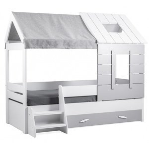 Domečková postel 90x200 s úložným prostorem boom - bílá/šedá