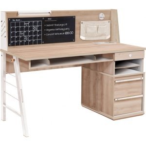 Velký studentský psací stůl s nástavcem veronica - dub světlý/bílá