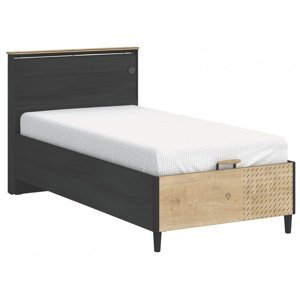 Studentská postel 100x200cm s úložným prostorem a usb sirius - dub