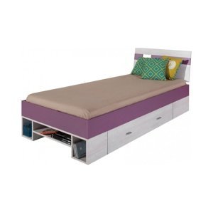 Dětská postel delbert 90x200cm - borovice/fialová