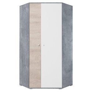 Rohová šatní skříň omega - bílá/dub/beton