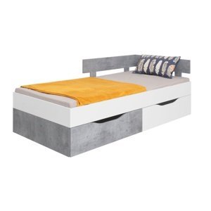 Dětská postel omega 90x200cm s úložným prostorem - bílá/beton