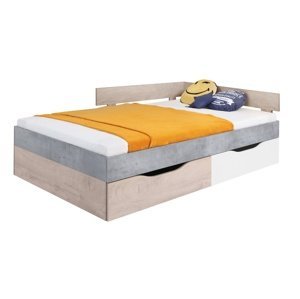 Studentská postel omega 120x200cm s úložným prostorem - bílá/dub/beton