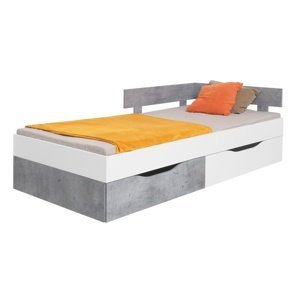 Studentská postel omega 120x200cm s úložným prostorem - bílá/beton