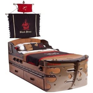 Dětská postel jack 90x190cm ve tvaru lodi s úložným prostorem - dub