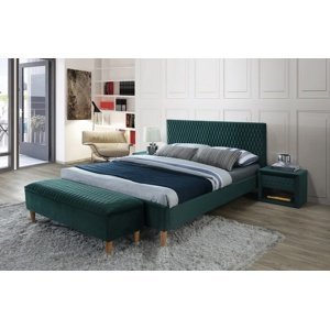 Čalouněná postel azurro velvet 160x200 - zelená / dub