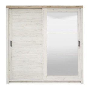 Šatní skříň s posuvnými dveřmi a zrcadlem henry - dub bílý/dub šedý