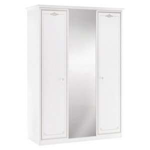 Třídveřová šatní skříň se zrcadlem betty - bílá/šedá