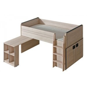 Vyvýšená postel 90x200cm se stolem loki - dub santana/popel