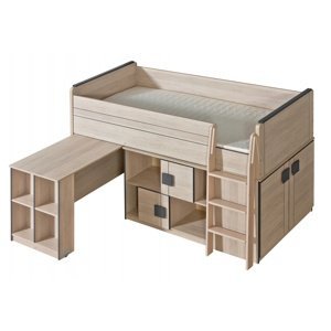Multifunkční postel 90x200cm se skříňkou loki - dub santana/popel
