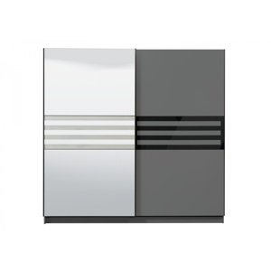 Šatní skříň s posuvnými dveřmi a zrcadlem rimini - šedá/černá