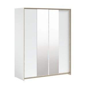 Velká šatní skříň s posuvnými dveřmi a zrcadlem dylan - bílá/dub