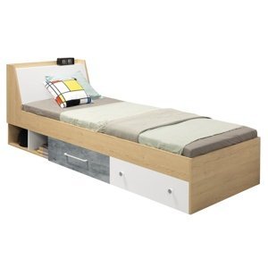 Dětská postel 90x200cm barney - dub/šedá/bílá