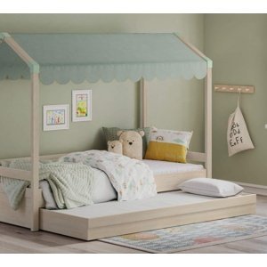 Domečková postel se stříškou a úložným prostorem fairy ii - dub