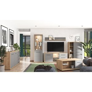 Obývací pokoj s osvětlením sevilla - dub artisan/šedý mat