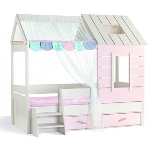 Domečková postel s úložným prostorem boom - bříza/růžová