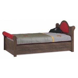 Dětská postel s úložným prostorem hook - dub antik tmavý/červená