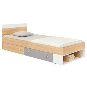 Studentská postel 120x200 eragon - dub/bílá/šedá