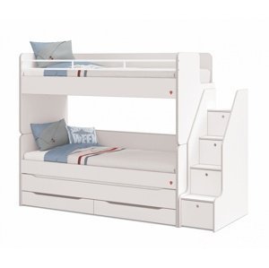 Patrová postel s přistýlkou, úložným prostorem a schůdky modular -