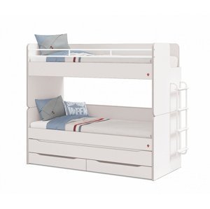 Patrová postel s přistýlkou, úložným prostorem a žebřík modular - bílá
