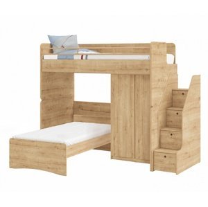 Patrová postel se skříní a schůdky modular - dub
