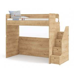 Vyvýšená postel se schůdky modular - dub