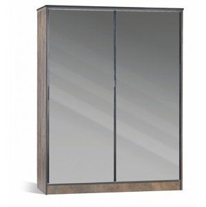 Šatní skříň s posuvnými dveřmi a zrcadlem falko - dub rebap/bronz