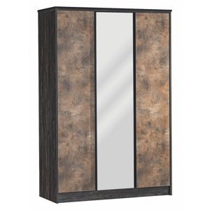 Třídveřová šatní skříň se zrcadlem falko - dub rebap/bronz