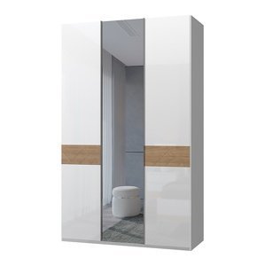Třídveřová šatní skříň se zrcadlem salinger - ořech/bílá