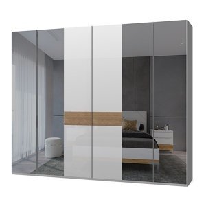 Šestidveřová šatní skříň se 4 zrcadly salinger - ořech/bílá