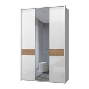 Třídveřová šatní skříň s rámem a zrcadlem salinger - ořech/bílá