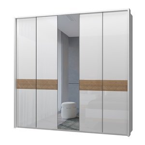 Pětidveřová šatní skříň s rámem a zrcadlem salinger - ořech/bílá