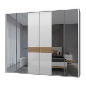 Šestidveřová šatní skříň s rámem a 4 zrcadly salinger - ořech/bílá