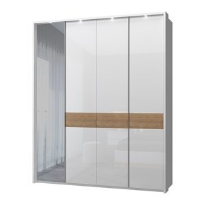 Čtyřdveřová šatní skříň s led osvětlením a zrcadlem - ořech/bílá