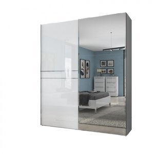 Dvoudveřová posuvná skříň se zrcadlem tiana š.182cm-bílá - s led