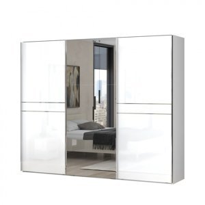Třídveřová posuvná skříň se zrcadlem tiana š.272cm-bílá - s rámem