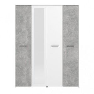 Čtyřdveřová šatní skříň se zrcadlem geralt - beton/bílá
